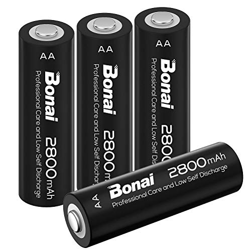 BONAI alta capacità Pile Ricaricabili AA Batterie Stilo 2800mAh Ni-MH 1200 cicli (confezione da 4)