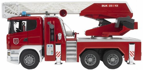 Bruder 03590 - Camion Pompieri Scania R Serie S Autopompa Luci/Suoni, Porte Apribili, Rosso