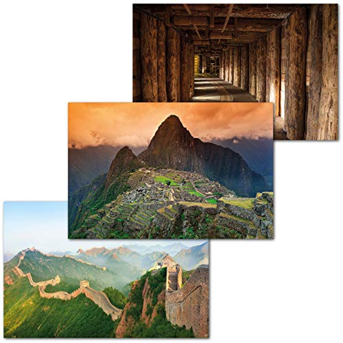 GREAT ART Set di 3 Poster XXL - Siti UNESCO - Miniera di Sale Wieliczka Machu Pichhu Tempio Perù Grande Muraglia Cinese Decorazione d'Interni Murale cadauno 140 x 100 cm