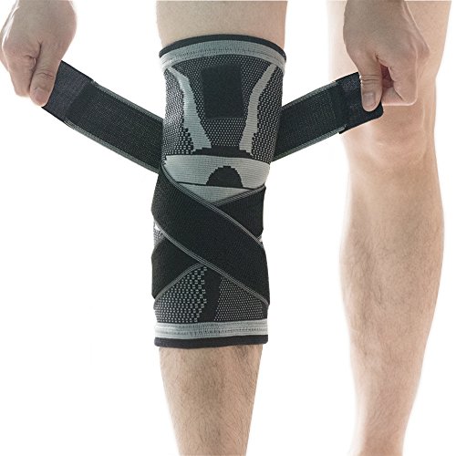 Tutore per ginocchio, giunto a compressione per ginocchia con antiscivolo cinghia regolabile a pressione, per running sport patella artrite sollievo dal dolore e lesioni recovery- singolo, Grey, L