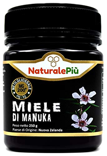 Miele di Manuka 200+ MGO 250 gr. Prodotto in Nuova Zelanda, Attivo e Grezzo, Puro e Naturale al 100%. Metilgliossale Testato da Laboratori Accreditati.