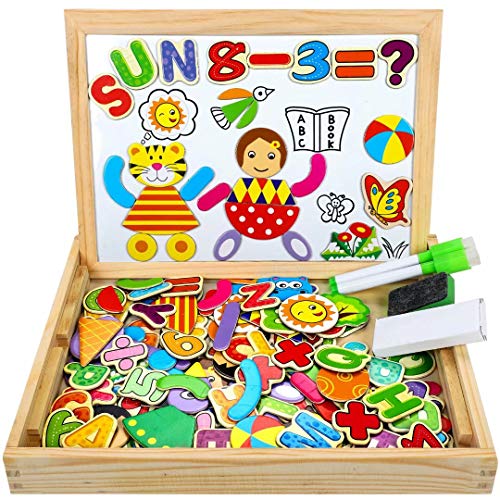 COOLJOY Puzzle Magnetico Legno, Giocattolo di Legno Bambini con Double Face Disegno cavalletto Lavagna, apprendimento educativo per Bambini (Modello Numerico)