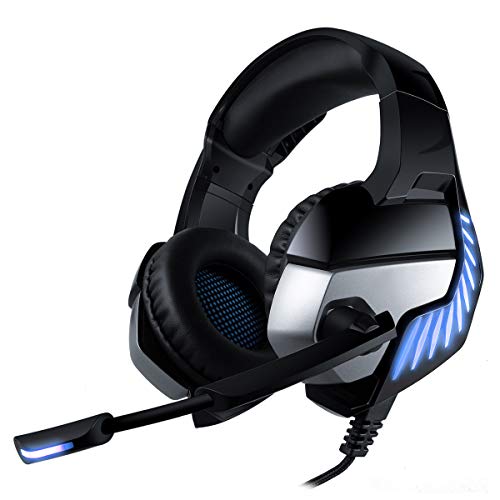 CHEREEKI Cuffie Gaming per PS4, Cuffie da Gioco con Microfono Cancellazione del Rumore, Luce LED e Controllo Volume per Xbox One X/PC/Laptop/Tablet