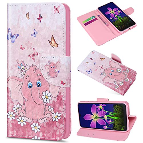 Saceebe Compatibile con Huawei Honor 10 lite/P Smart 2019 Custodia Pelle Portafoglio Cover a libro Flip [Custodia in pelle verniciata con cordino]Anteriore e posteriore Bumper,farfalla ed elefantino