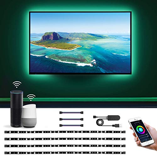 LE Alexa Striscia LED RGB Intelligente per TV USB Ricaricabile 2M, Smart Strisce WiFi Controllo da Voce e App, 16 Millioni Colori e Luce Dimmerabile Compatibile con Alexa/Google Home (4x Strisce 50cm)