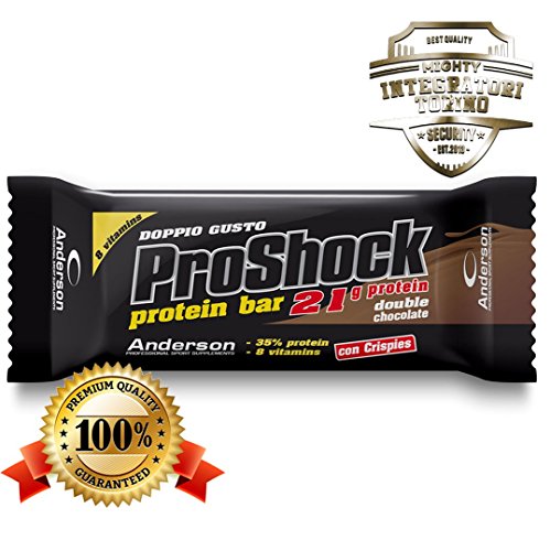 Anderson Proshock - 24 Barrette Proteiche da 60 g con 21g di Proteine Whey e 8 Vitamine - Gusto Doppio Cioccolato - Confezione Grande Formato Risparmio
