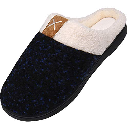 Pantofole Donne Invernali Caldo Morbido Ciabatte da Casa Uomini Leggero Elastico Memoria Foam Scarpe Invernali Antiscivolo Slippers, Caldo Blue 44/45 EU