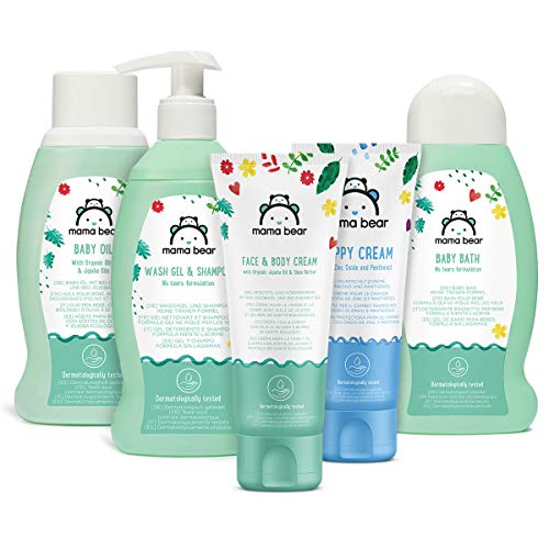 Marchio Amazon- Mama Bear Set per la cura del bebè: Bagnetto, shampoo, crema per il cambio pannolino, olio, crema per viso e corpo