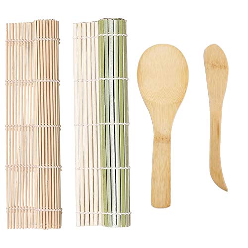 Set di tappetini per sushi in bambù, 4 pezzi/set Kit per Preparare Sushi Completo Tappetino Preparazione Sushi di Bambù