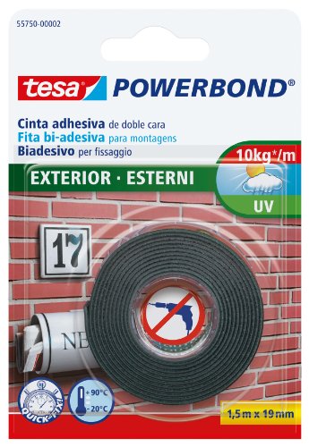 tesa Powerbond Nastro Biadesivo Forte per Esterni, 1,5m x 19mm