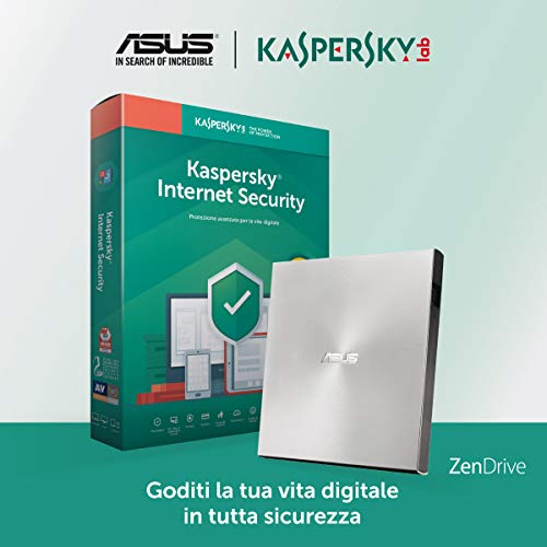 ASUS Masterizzatore Esterno ZenDrive U9M Ultra Slim, TYPE C, compatible con Windows e Mac OS, colore SILVER + Software Internet Security Kaspersky