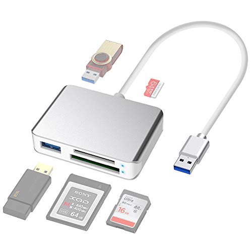 Rocketek USB 3.1 Gen1 Lettore Schede XQD SD TF, supporto scheda XQD/SD/MicroSD. Hub USB 2 Porte USB 3.0 compatibili con Windows, Mac, Linux
