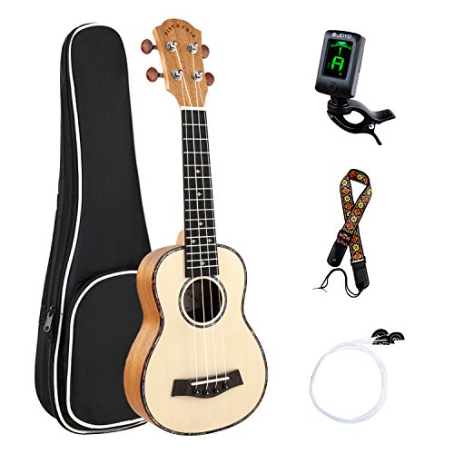 Ukulele Professionale Ukulele Soprano 21 pollici Top in Abete Corpo in Mogano con Gig Bag, Ukulele Tracolla, Accordatore, Corde di ricambio (Ukulele Soprano)