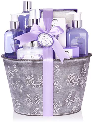 BRUBAKER Set beauty da bagno e doccia con fragranza floreale di lavanda - Set regalo in 9 pezzi in una tinozza decorativa Vintage