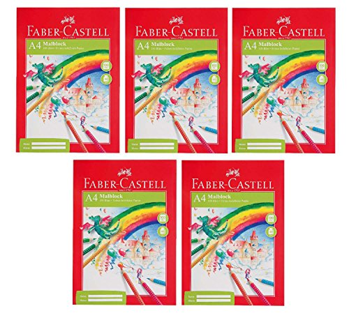 Faber-Castell 212049-5 - Blocco da disegno, formato DIN A4, 100 fogli, 5 blocchi