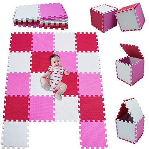 MSHEN Tappeto Puzzle con Certificato CE e Certificazione in Soffice Schiuma Eva | Tappeto da Gioco per Bambini | Tappetino Puzzle...dimensione1.62 mq,bianco-rosa-rosso-010309g18