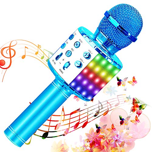 SunTop Microfono Karaoke, Bluetooth Wireless Microfono con LED Lampada Flash, Portatile Karaoke Player con Altoparlante con Altoparlante Funzione di Registrazione Luci LED per Cantare Party Player