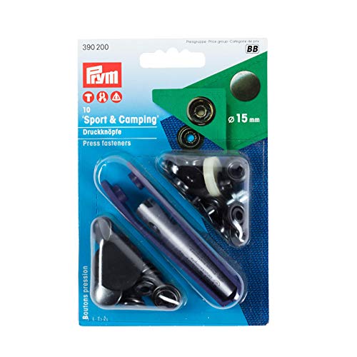 Prym Sport & Camping - Bottoni a pressione Sport, Ottone, 15mm, Nero, 10 pezzi