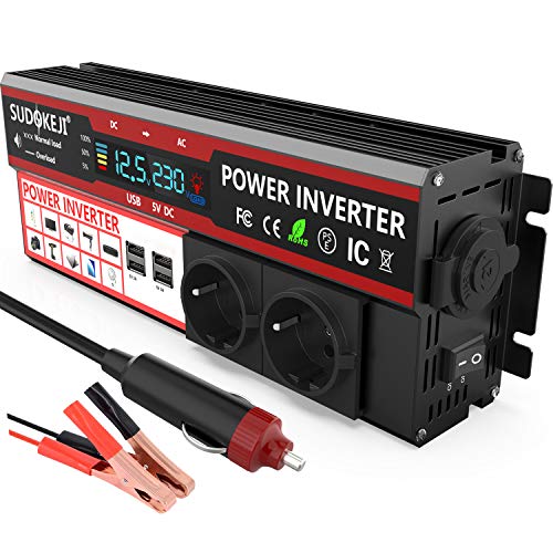 Invertitore di Potenza 1000W Solar Power Inverter DC 12v in AC 220v AC 230v Convertitore con LCD Display,2 Presa AC & 4 Porta USB & 1 Porta Accendisigari