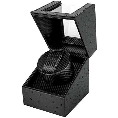 Watch Winder, Gifort Scatola Carica Orologio Scatola orologio a carica automatica in cuoio Cassa per orologio fibra di carbonio con motore silenzioso per orologi da polso (Grana di struzzo, Nero)