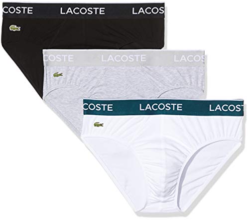 Lacoste Pack De 3 Slips Pantaloni, Nero (Noir/Blanc/Argento Chiné Nua), Medium (Pacco da 3) Uomo