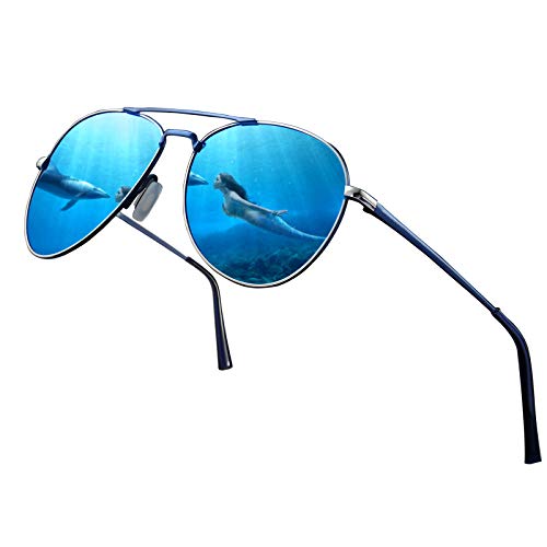 Occhiali da sole polarizzati per uomo e donna; montature vintage/classiche; lenti ad alta definizione; occhiali da sole per golf/guida/pesca/sport all'aria aperta/moda (【metallo】 Blu)