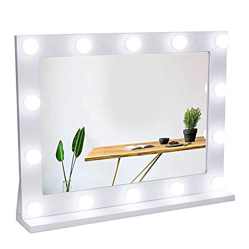 Waneway Specchio Hollywoodiano Toletta, Grande Specchio Cosmetico con Luci, Specchio per Il Trucco Illuminato con 14 Lampadine a LED Dimmerabili