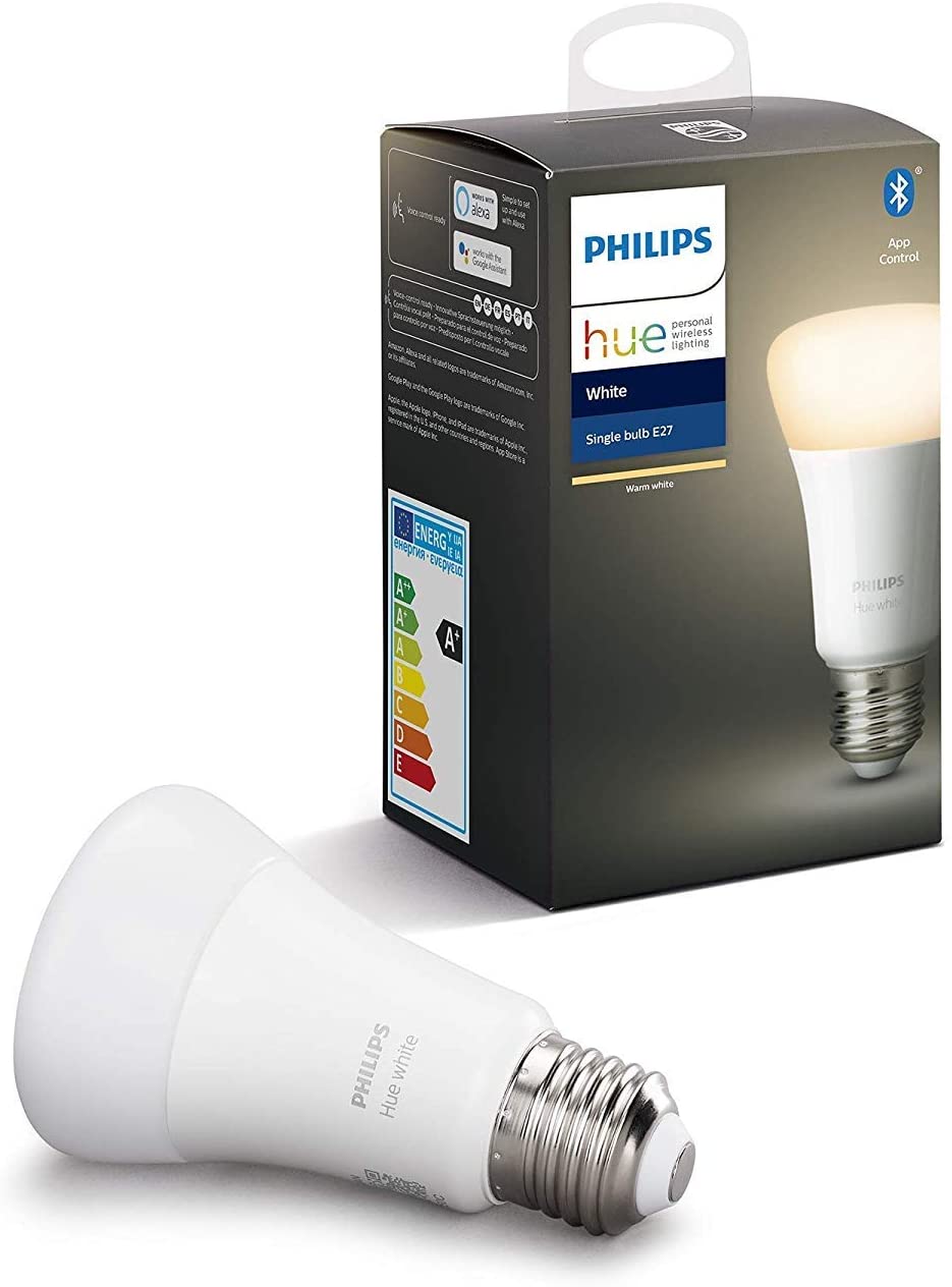 Philips Lighting Hue White Lampadina LED Connessa, con Bluetooth, Attacco E27, Dimmerabile, Tutte le Sfumature della Luce Bianca, 1 Pezzo