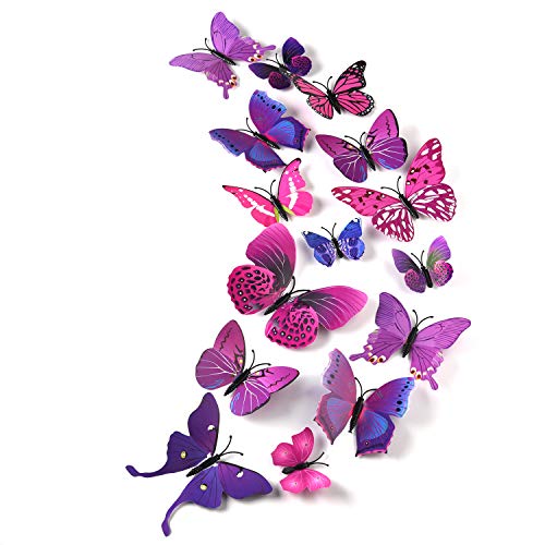 TUPARKA 36 Pezzi Farfalla 3D Adesivi Parete Farfalle Decorazione Camera da Letto, Viola