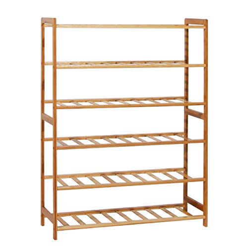 sogesfurniture Scarpiera di bambù 6 Ripiani Portascarpe Salvaspazio Scarpiera da Ingresso, Scaffale Portaoggetti Scarpe Ripiano per corridoio, Bagno, Soggiorno, Camera da Letto, 67x24x90cm