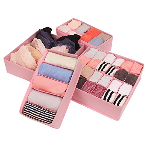 CASATOCA Set di 4 Divisori per Cassetti, Organizzatore per Guardaroba, Organizzatori per Biancheria Intima in Cassetto e Armadio, per Calze, Reggiseni Cravatte, con Divisore, Rosa