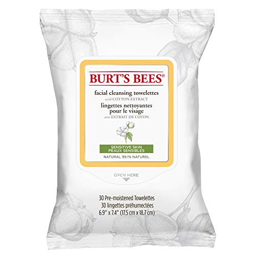 Burt Bees - Salviette di cotone estratto, pulizia del viso sensibile , 30 Conte