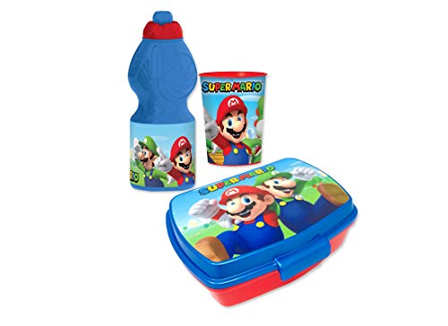Super Mario Set merenda Bicchiere + Borraccia + Portamerenda Accessori Asilo