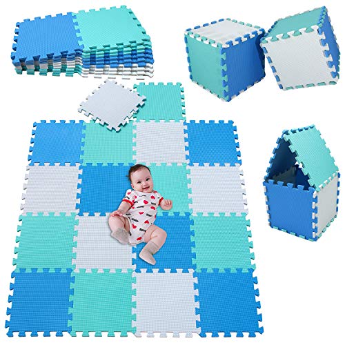 MSHEN Tappeto Puzzle con Certificato CE e Certificazione in Soffice Schiuma Eva | Tappeto da Gioco per Bambini | Tappetino Puzzle...dimensione1.62 mq,bianco-blu-turchese-010708g18