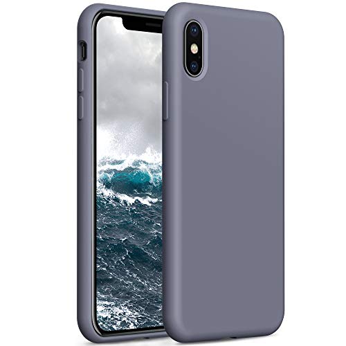 YATWIN Compatibile con Cover iPhone X 5,8'', Compatibile con Cover iPhone XS Silicone Liquido, Protezione Completa del Corpo con Fodera in Microfibra, Grigio Lavanda