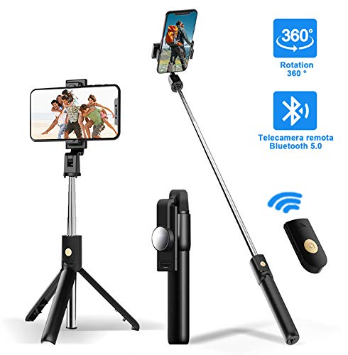 Geldee Bastone Selfie Estensibile Treppiede Selfie Stick Monopiede con Bluetooth Wireless Remote Shutter con Specchio HD per Smartphone iPhone Samsung Galaxy Huawei
