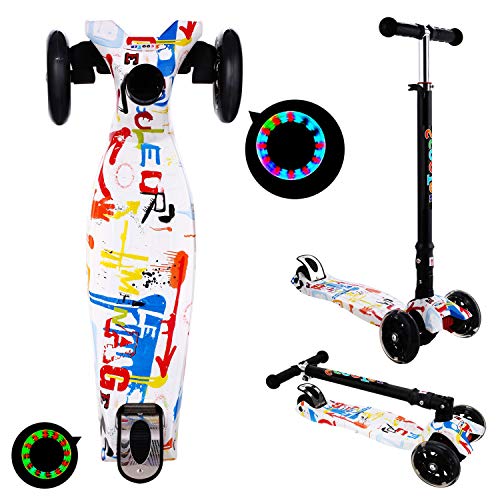 OUTCAMER Graffiti Monopattino Bambini Regolabile Altezza Manubrio, Scooter Bambino Pieghevole con 3 Ruote Lampeggianti LED Adatto per 3-14 Anni Carico Massimo 50 kg