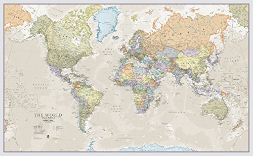 Maps International - Mappa del mondo di grandi dimensioni – Poster con mappa del mondo stile classico - Laminato - 197 cm (larghezza) x 116,5 cm (altezza)