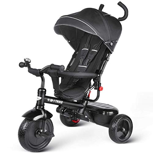 besrey 4 in 1 Triciclo Passeggino per Bambini Triciclo con maniglione Triciclo a Spinta con Tetto apribile 12 Mesi a 5 Anni Nero ...