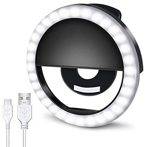 AUTOPkio Selfie Luce ad Anello, 36 LED Ring Light USB Ricaricabile Regolabile 3 Livelli Luminosità per Youtube Tiktok Webcast (Nero)
