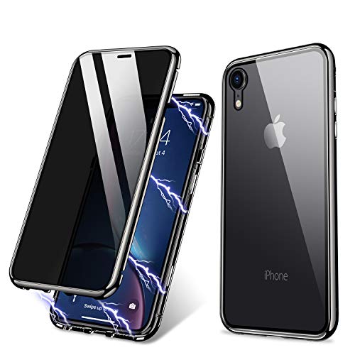 ZHIKE Custodia per iPhone XR, Custodia per adsorbimento Magnetico Anti-Peep Frontale e Posteriore in Vetro temperato Copertura a Schermo Intero Flip Privacy Cover per(Anti Spia-Nero Trasparente)