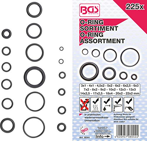 Bgs 8044 - Technic Pro+ - Set Di Guarnizioni O-Ring Da 225 Pezzi, Ø 3-22 Mm