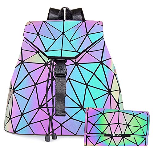 HOT ONE Colour Cambia Borse e borsette luminose geometriche Borsa olografica Borsa riflettente Borsa Moda (5# No.1 + Portafoglio Pulsante)