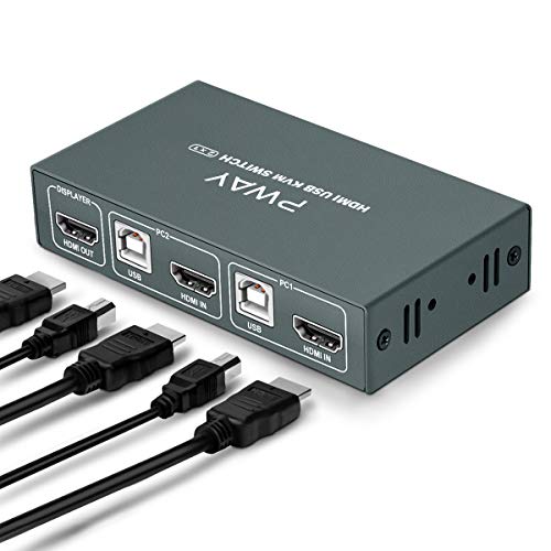 GHT KVM Switch HDMI 2 Port Box,UHD 4K@30Hz & 3D & 1080P Supported, with 2 USB And 2 HDMI Cables
