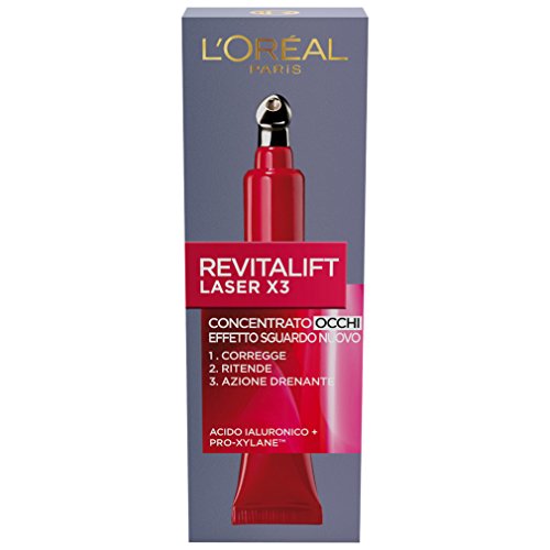 L'Oréal Paris Dermo Expertise Soin, Revitalift Laser X3 Contorno Occhi Anti-Età, Formula con Acido Ialuronico e Pro-Xylane, 15 ml