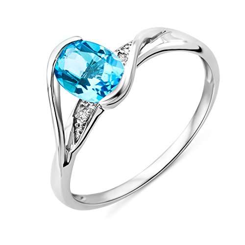 Miore Anello Donna    Topazio Blu con Diamanti taglio Brillante Oro Bianco 9 Kt / 375