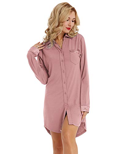 Zexxxy Pigiama Cotone da Donna Camicia da Notte da Donna Vestito Scollo a V Maniche Lunghe Rossa M