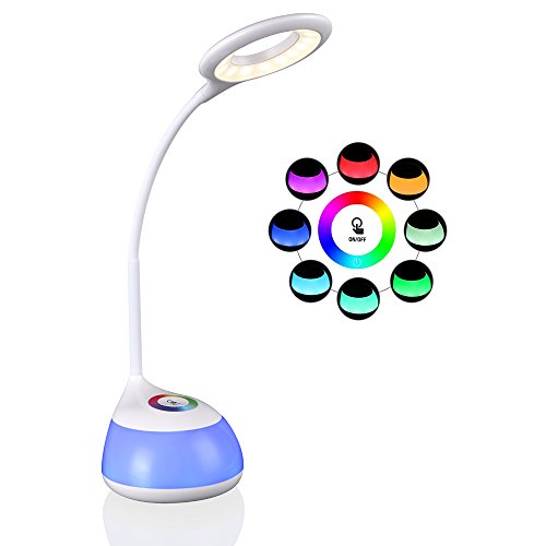 hihigou Lampada LED da tavolo con Porta USB, RGB Luci d'atmosfera,Collo Flessibile, 3 Livelli Dimmerabili, Luce LED da lettura, Regali di Natale, bianco