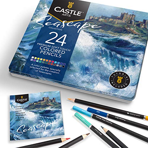 Castle Arts, set di 24 matite colorate, colori perfetti per 'Seascape'. Set di matite da disegno, schizzi, matite da disegno...
