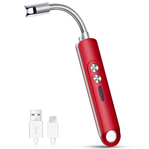 XIMU Accendino Elettrico USB, Ricaricabile Arco Elettrico Accendino al Plasma da Cucina, Accendino Collo Lungo e 360º Flessibile con Indicatore della Batteria per Candele/Cucina/Barbecue (Rosso)